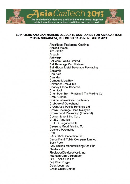 Asia CanTech 2013 suppliers, can makers and awards 18 Oct 2013 1