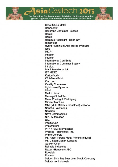 Asia CanTech 2013 suppliers, can makers and awards 18 Oct 2013 2