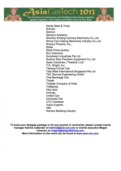 Asia CanTech 2013 suppliers, can makers and awards 18 Oct 2013 3