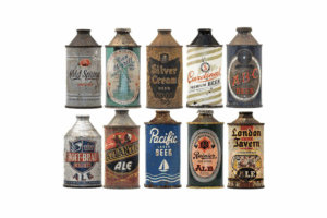A selection of vintage cone top beer cans
