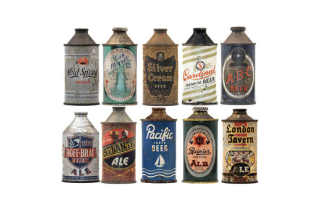 A selection of vintage cone top beer cans